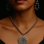 Trendy Beaded Long Chain with Gorgeous Vintage Design Ethnic Necklace Set with Earrings | Oxidised Silver Jewellery | Chunky Traditional Jewellery for Girls & Women