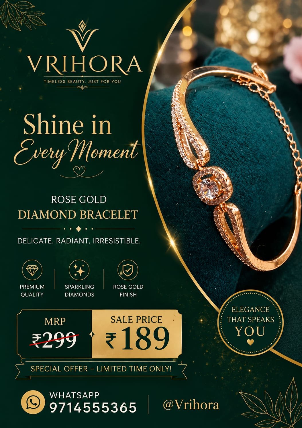 Rose Gold Diamond Bracelet VRIHORA Offer Rose Gold Diamond Infinity Bracelet with Price Offer - VRIHORA Jewellery